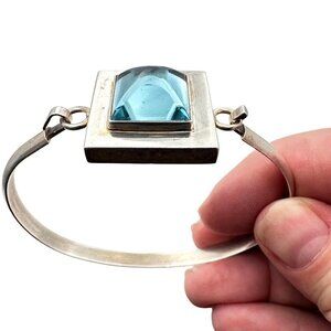 Estate Womans Bracelet Sterling Silver Blue Glass Bangle